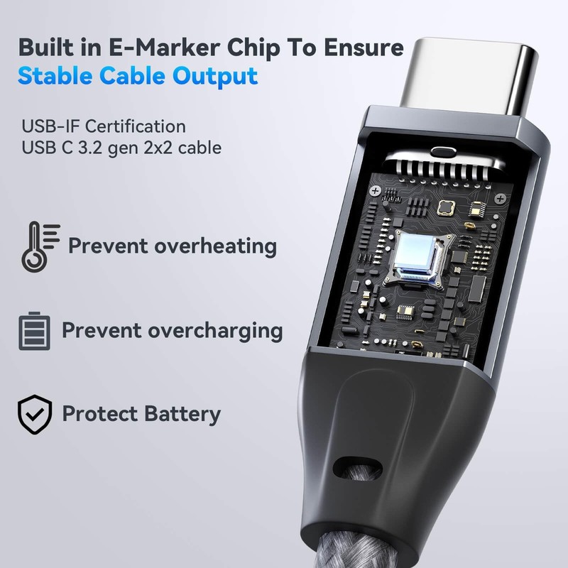 3.3 FT Nylon Braided USB C 3.2 Gen2x2 20Gbps Video Display Cable 240W gallery