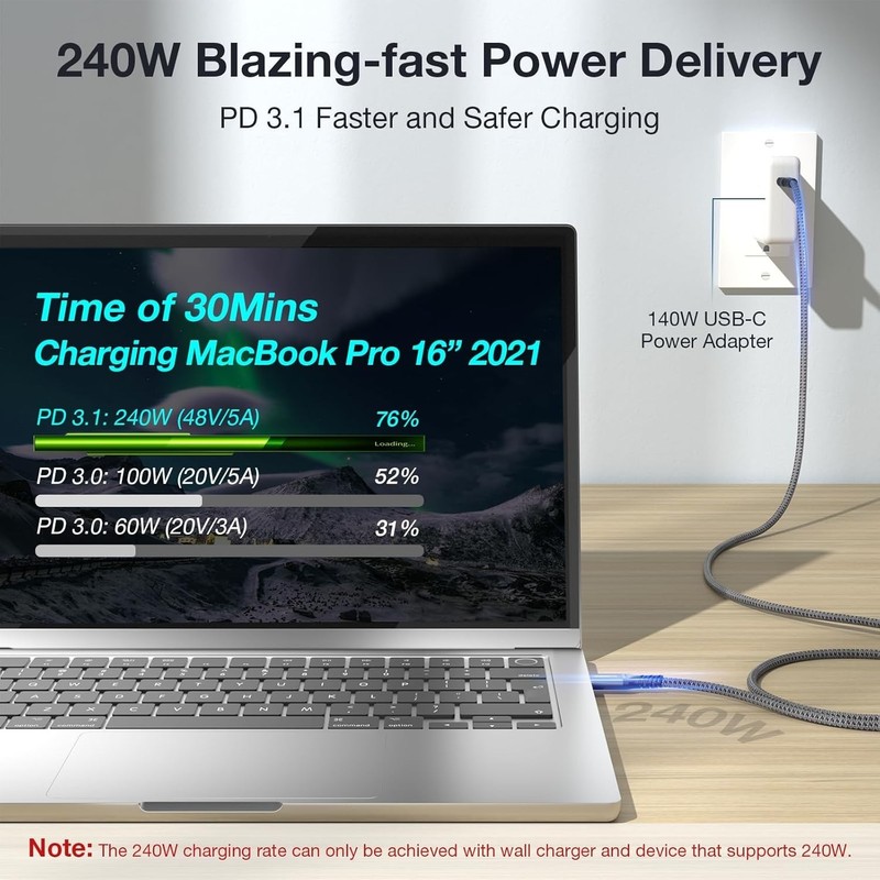 Durable Braided USB C to USB C Cable - 9.9ft Fast Charging & High Speed gallery