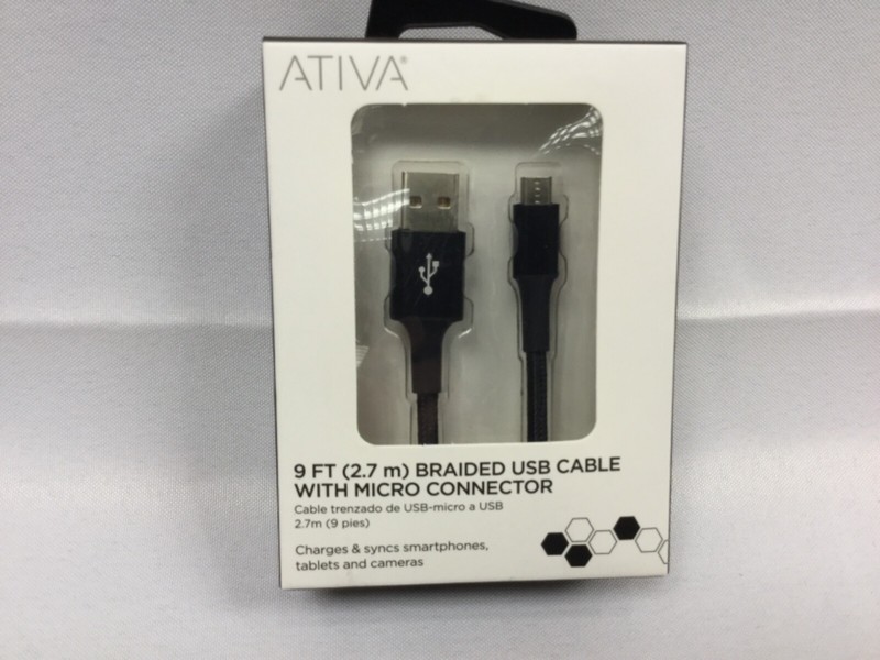 Ativa® USB Type-A To Micro USB Cable, 9′, Black, 46893