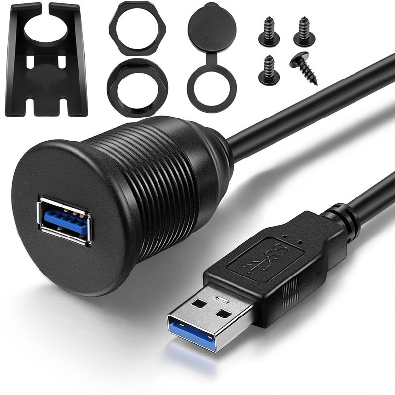 USB 3.0 Male to Female AUX Flush Mount Extension Cable for Car Truck Boat Mot…