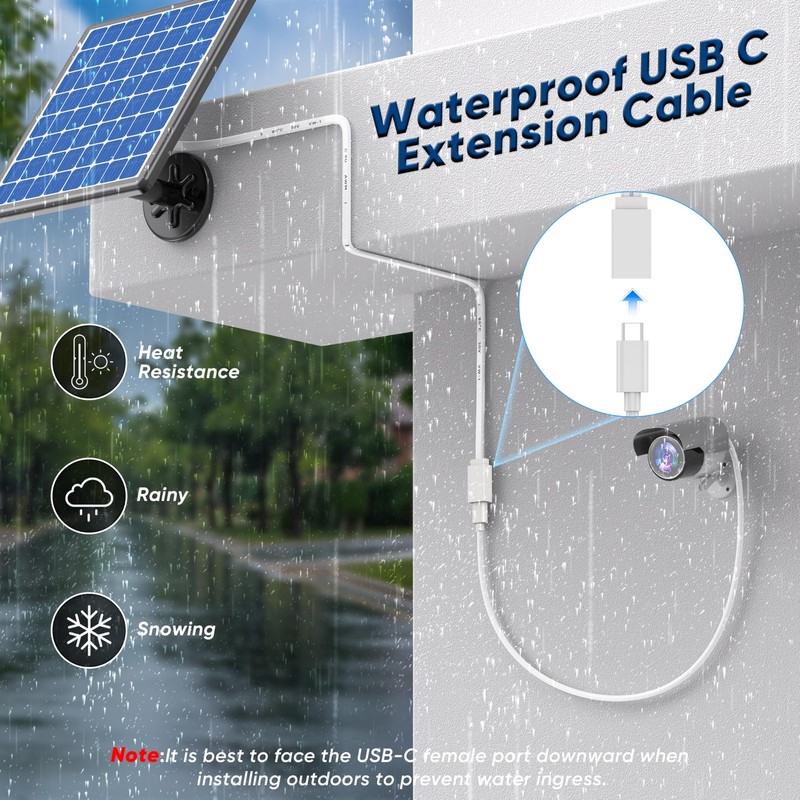 USB Extension Cable 10ft for Ring Solar Panel & , 45W Charging Waterproof Ext... gallery