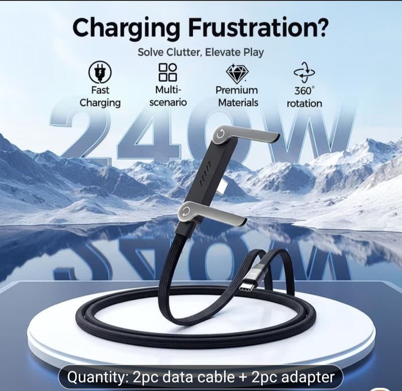 2pcs 240W Fast Cable Phone Charger with build-in phone holder. 2-in-1 charging gallery