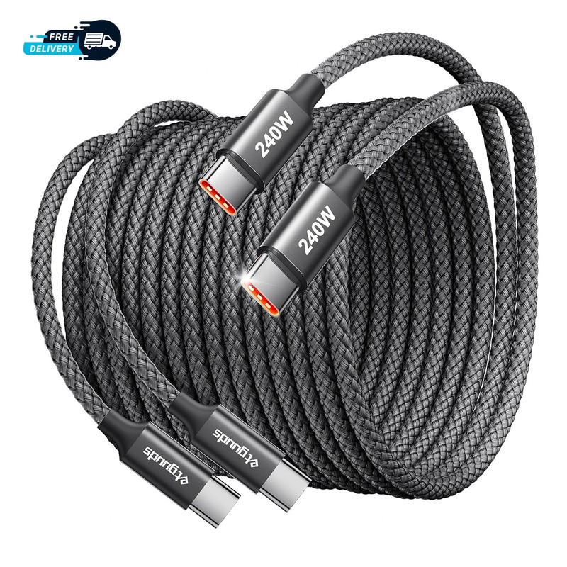240W USB C to USB C Cable 10Ft 2-Pack Super Fast Charging Type C Charger Cord