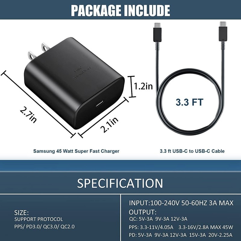 45W Super Fast Charger Cable And Plug USB-C For Samsung S20 S21 S22 S23 Ultra 5G gallery