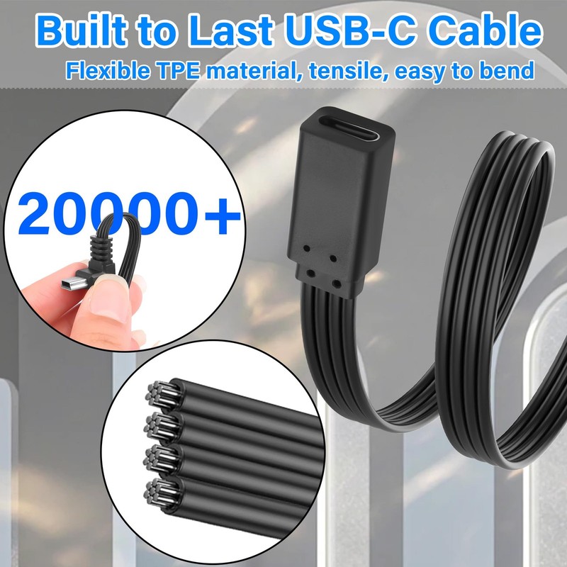 Type C To Mini USB Flat Cable 90 Degree 5Pin Female To Male Adapter 0.65FT gallery