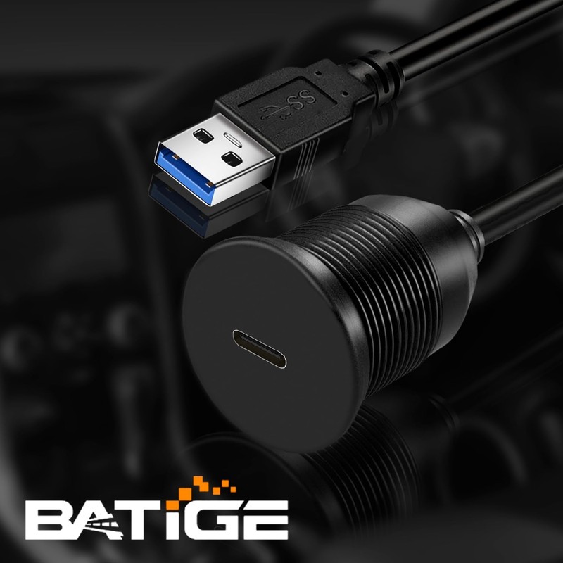 3 ft Single Port USB 3.0 Male to Type C Female Flush Mount Cable,Dashboard Panel gallery