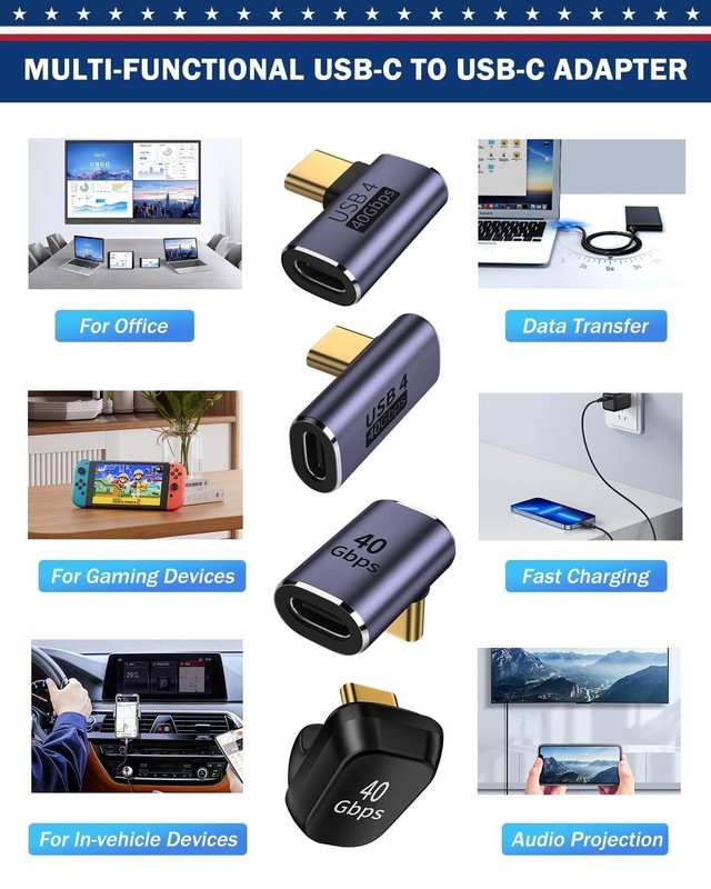 90° USB C Right Angle Adapter 40Gbps Data Transfer Type C Male to Female Connect gallery