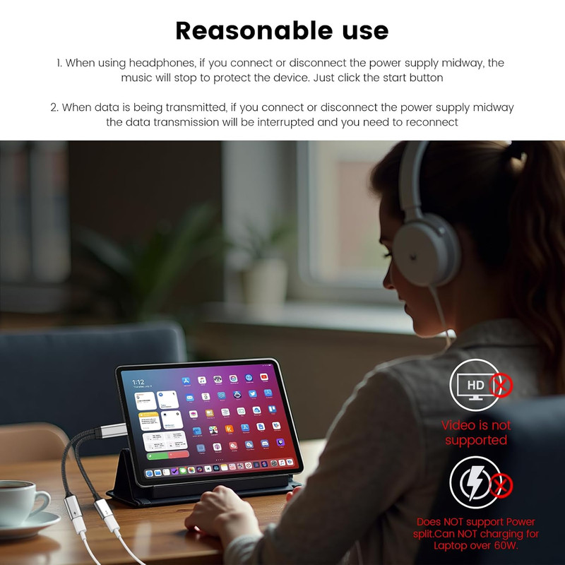 60W USB C Splitter Cable, 2-In-1 USB-C Male to Dual USB-C Female Charge While... gallery