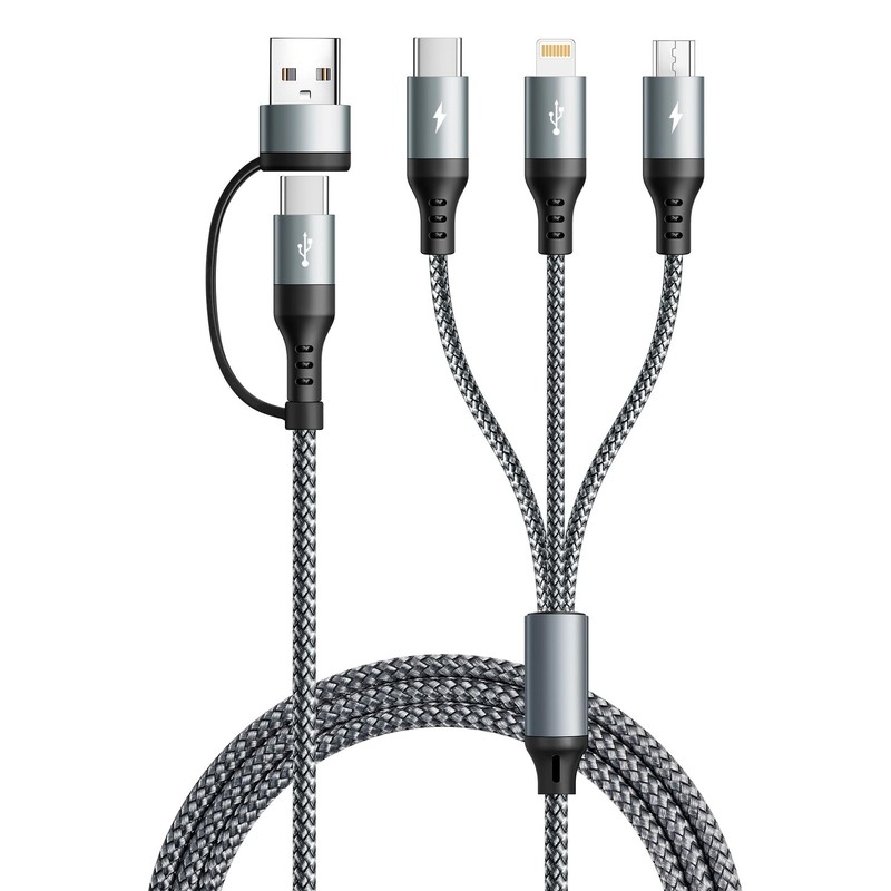 UZAHSK 5 in 1 Multi Charging Cable,1Pack 4Ft USB A/C 1 PACK, Grey