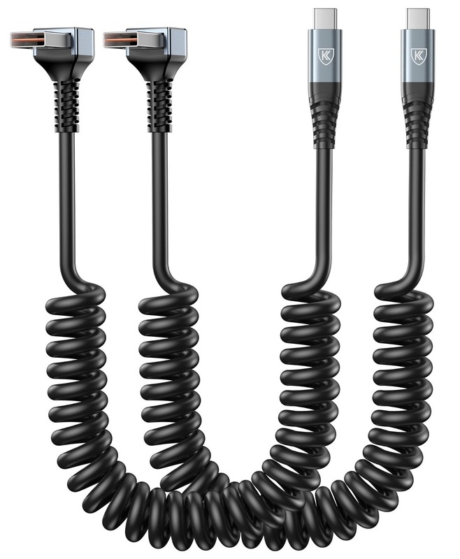 Coiled 6FT USB A to USB C Cable 2-Pack, 90° Fast Charging 3A for iPhone & More