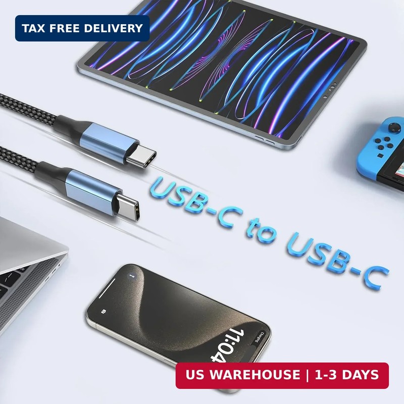 2FT USB C to USB C Cable, 3Pack 60W 2 foot USBC Cable Braided Short USB Type C C gallery
