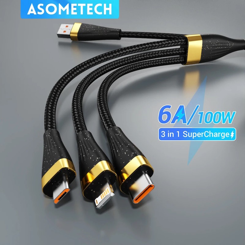 ASOMETECH 3 in 1 USB Charge Cable 6A 100W