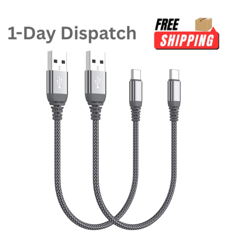 MCSPER 2 Pack Short USB C Cable 0.5ft Nylon Braided Fast Charging Cord
