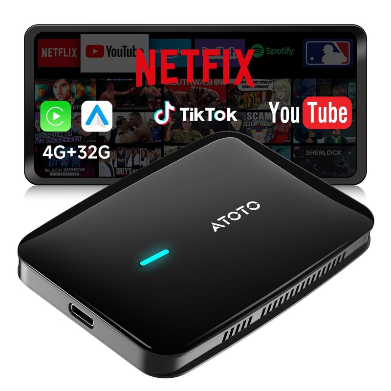 ATOTOSELECT Wireless CarPlay & Android Auto Adapter, 4GB+32GB Magic AI Box