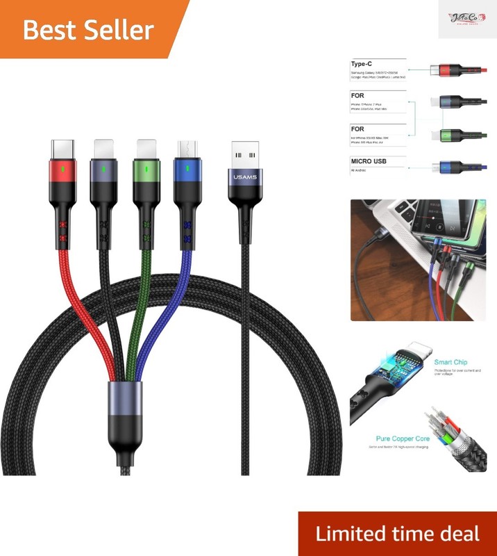 2-Pack 10FT Braided 4-in-1 Charging Cable: Multi USB Adapter for All Devices