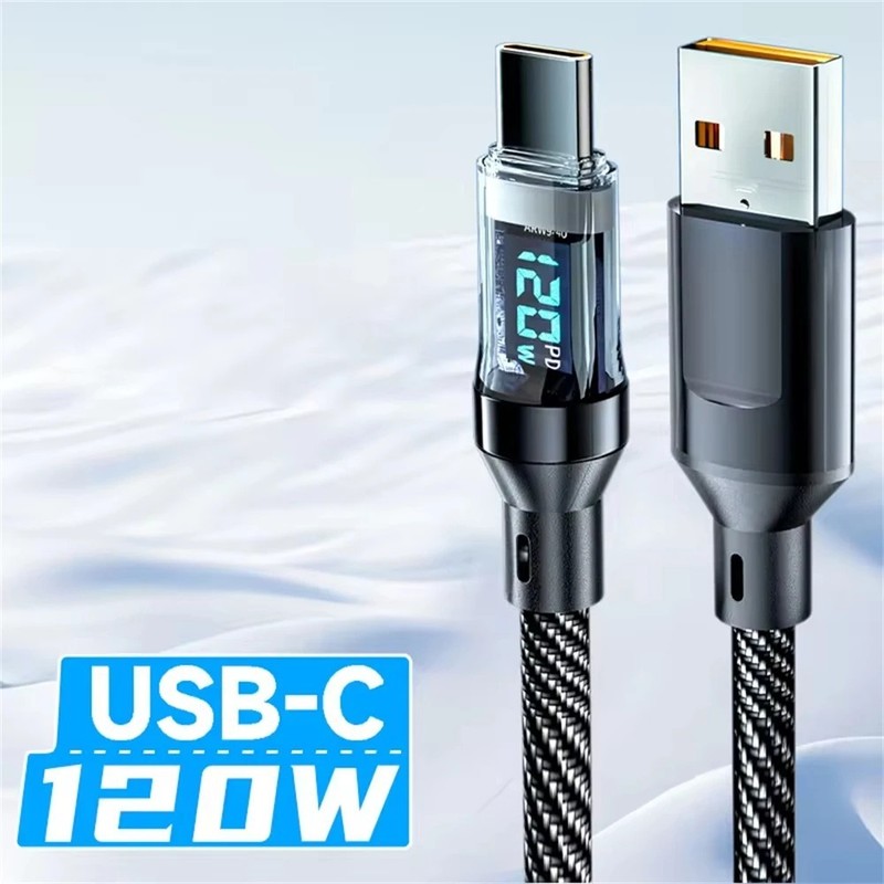100/120W USB to Type C Cable Phone Fast Charging Cable With LED Display