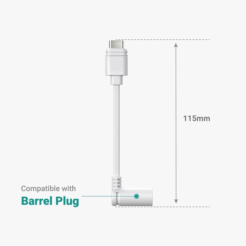 White USB-C Barrel Plug Adapter for Ring Solar Panels & Cameras - Fast Charge gallery