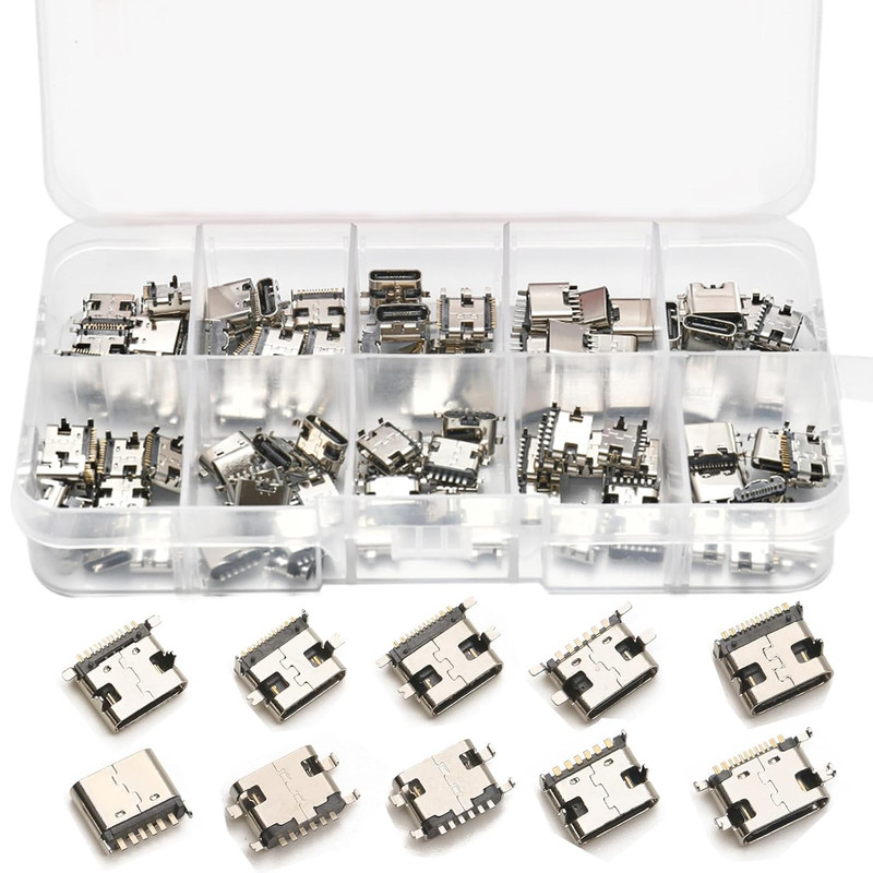 100Pcs 10 Models Type C Charger Port Replacement, PCB SMT Charging Port Femal So