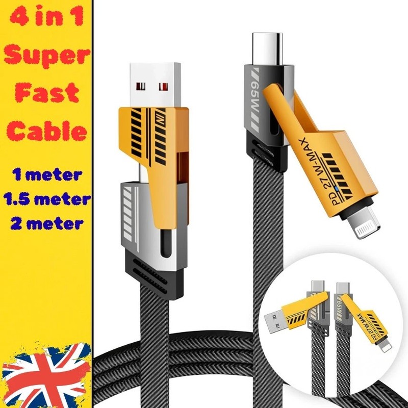 For iPhone USB C Samsung Android 4 in 1 Multi USB PD Charger Charging Cable Cord