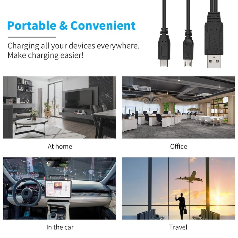 Duttek Multi Charging Cable, Multifunction 2 in 1 1 feet, Black gallery