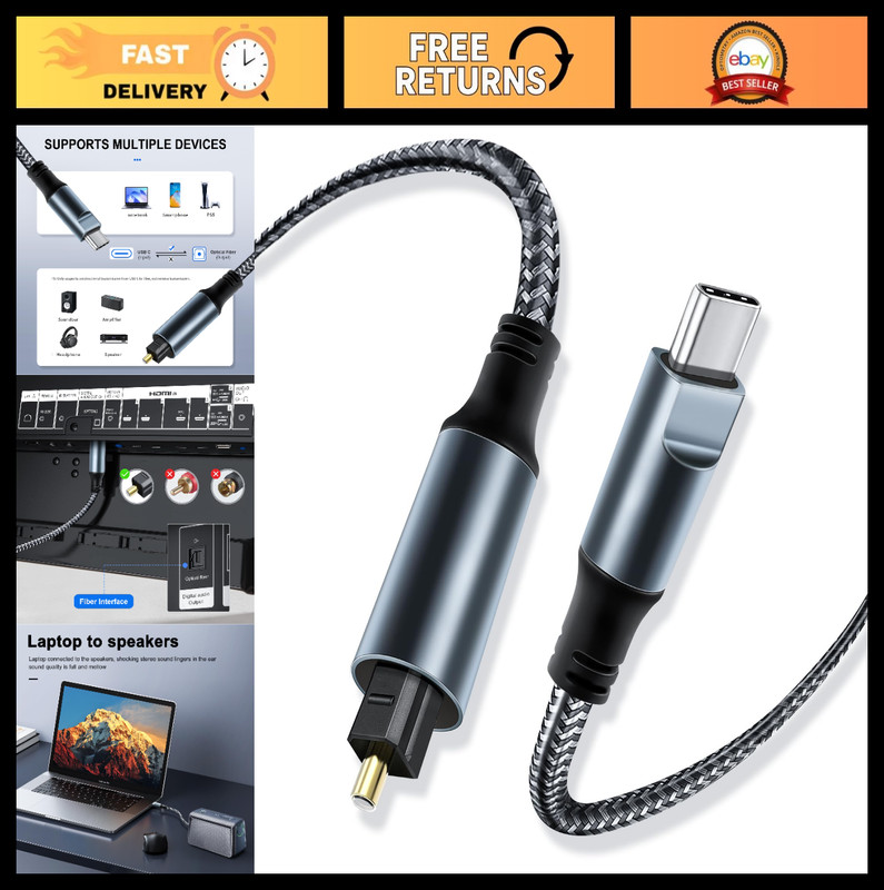 6FT USB C to Optical Audio Cable, Unidirectional Toslink for TV, Soundbar, PS5,