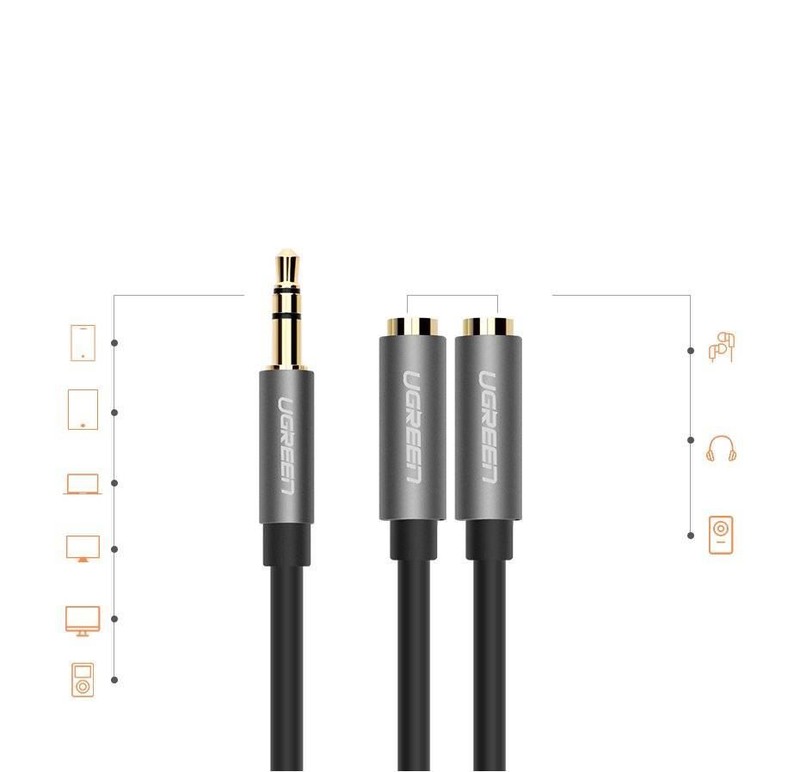 3.5mm Headset Adapter Y-Splitter Jack Cable 20cm grey; UGREEN/10532 gallery