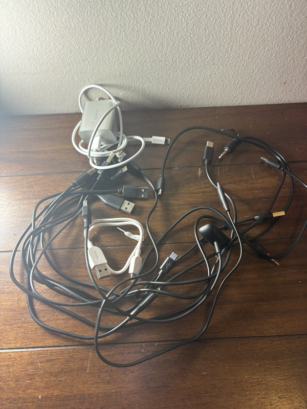 Collection of Various Charging Cables and Wall Adapter Including USB