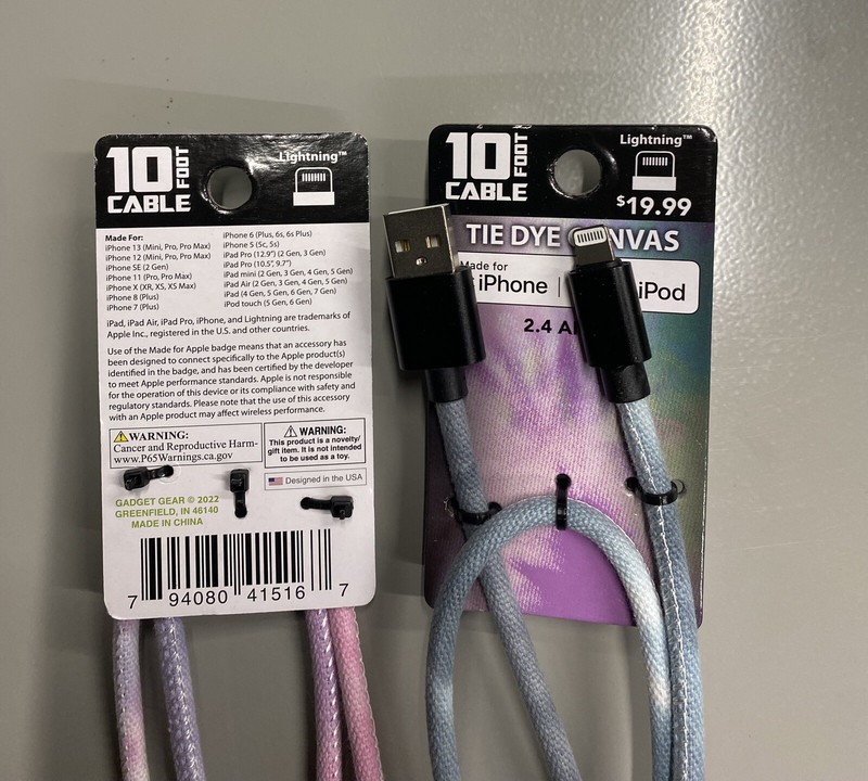 2 Pack 10ft Rapid Charge Tie Dye Canvas Charging Cable for iPhone / iPad / iPod gallery