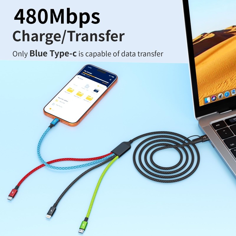 2 Pack 4 In 2 Multi USB Charging Cable Fast Charger Sync Cord Adapter Lead 5ft gallery