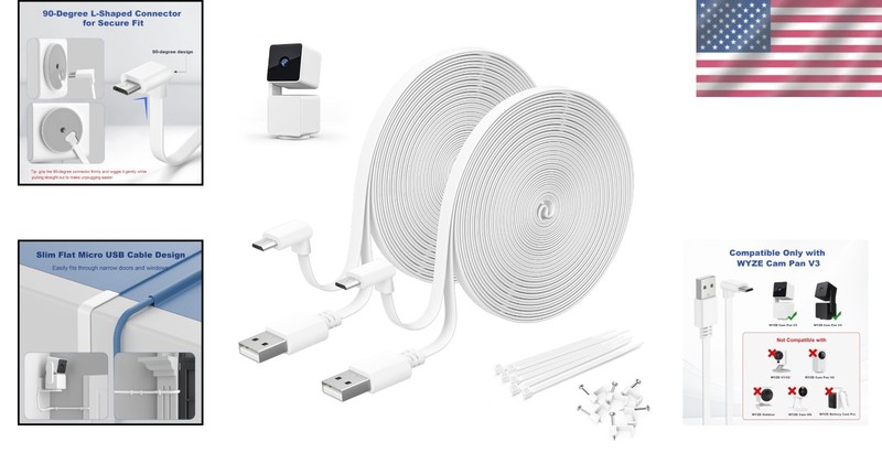 Versatile 30FT L-Shaped Extension Cable for WYZE Cam Pan V3 - Indoor/Outdoor gallery