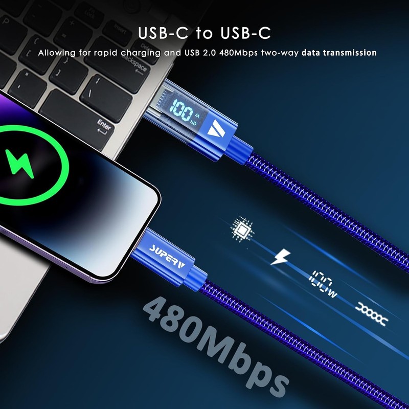Versatile 6.6ft Type C Fast Charger Cable with LED Display for Safe Charging gallery