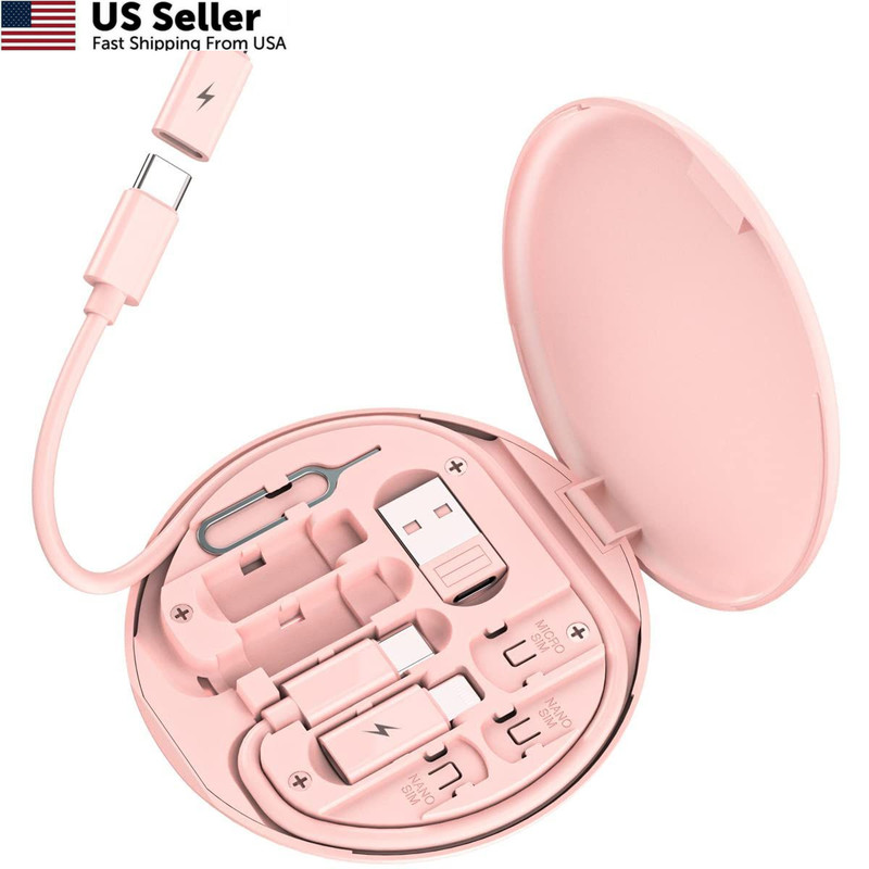 Multi USB Charging Adapter Cable Kit, C to iOS Device Box, pink