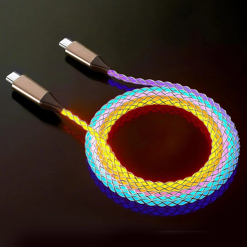 Camping Car Multi Charging Cable, USB C to USB C RGB Breathing 3 in 1 Fast Charg