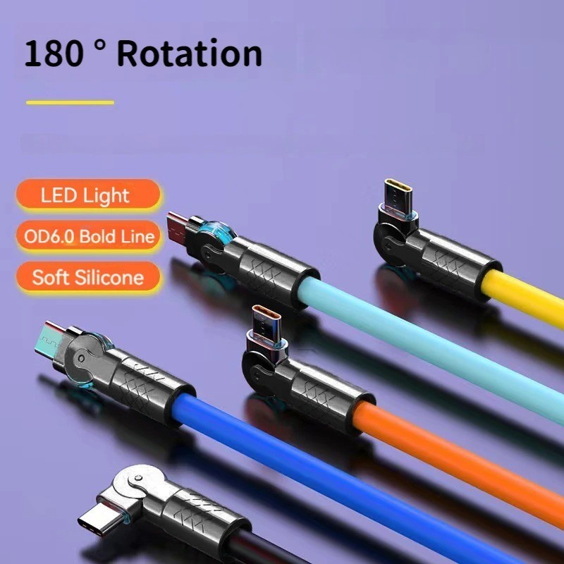 120W 6A USB C to C Fast Charging Cable 180° Rotating Elbow Silicone 1M 2M gallery