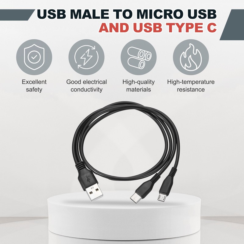 2 Pcs Multi USB A to Micro USB and USB Type C 2 in 1 Splitter 20 Inch, 2Colors gallery