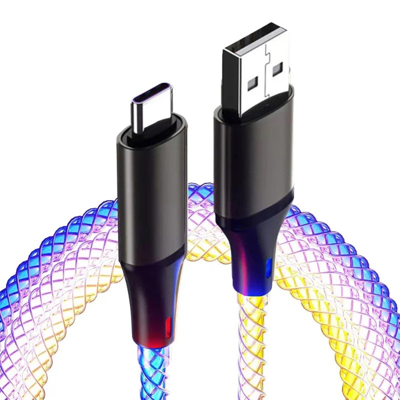 6A Fast Charging LED Light USB C Cable PD 66W Gradient Breathing Luminous Da