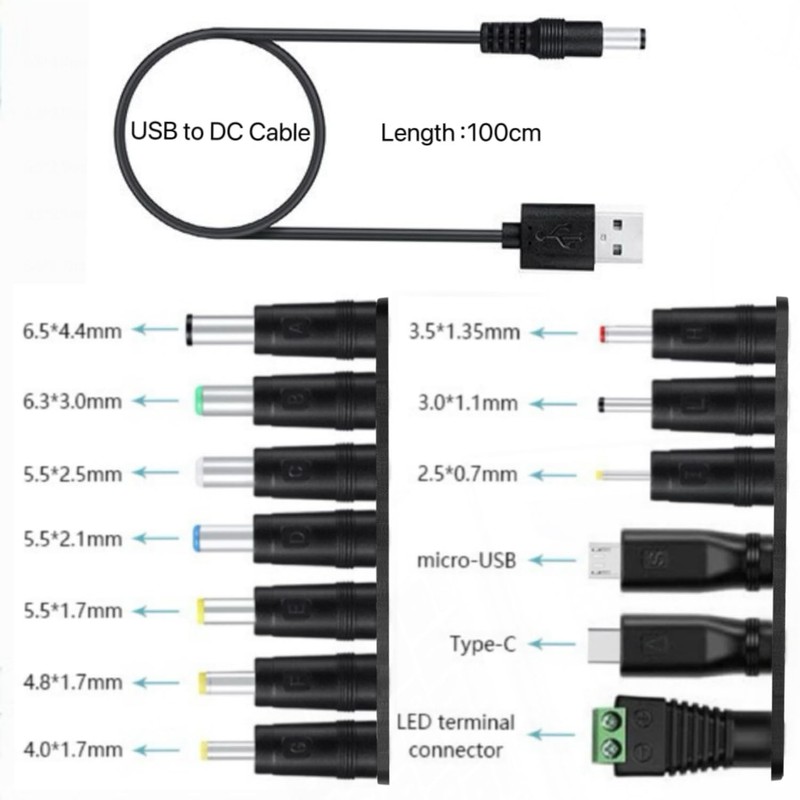 USB to DC Power Cable - Includes13 Adapter Plugs (5.5×2.1/5.5×2.5/-/Micro-USB... gallery
