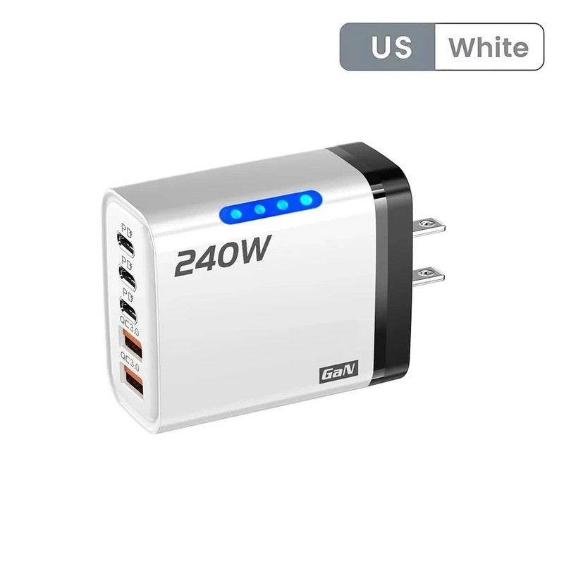 240W GaN USB C Charger 5 Port PD QC3.0 Fast Wall Adapter EU/US Plug Phone Laptop