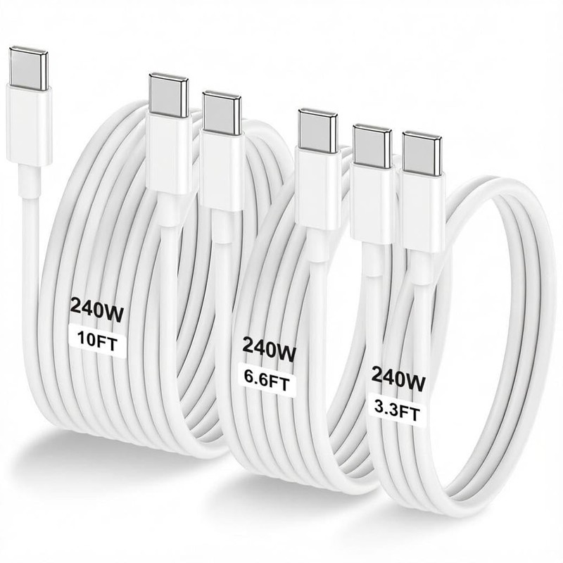 LOFPYE 240W 3-Pack [3.3FT+6.6FT+10FT] USB C to C 10FT+6.6FT+3.3FT, White