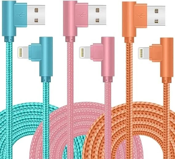 iPhone Charger, 3 Pack 10FT 90 Degree Charging Cable MFi Certified USB Lightning