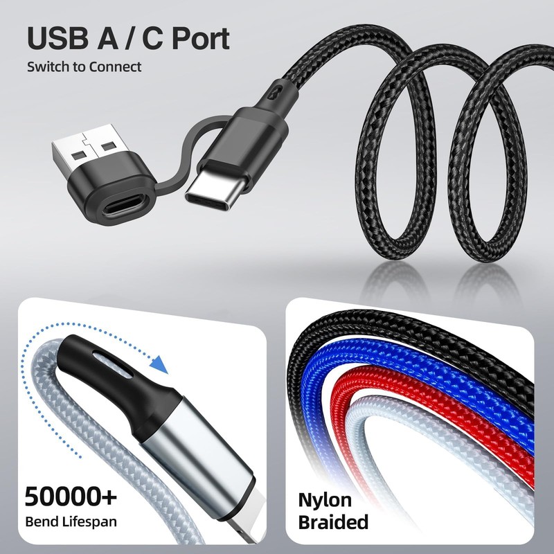 2 PCS 6 In 1 Multi Charging Cable 6FT Braided Fast Cord USB A/C To IP/Type C gallery