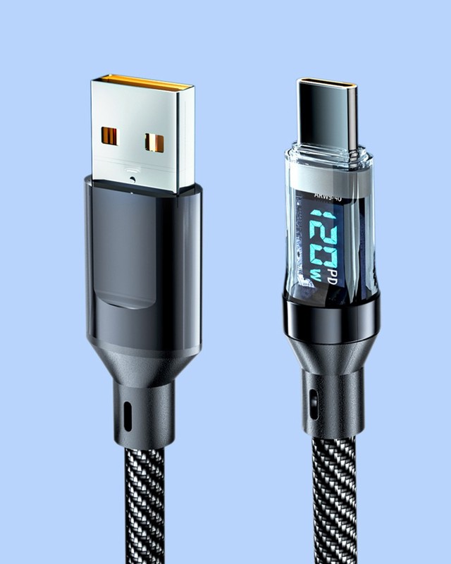 120/240W USB to C Cable Braided Phone Fast Lead Charger LED & Power Display gallery