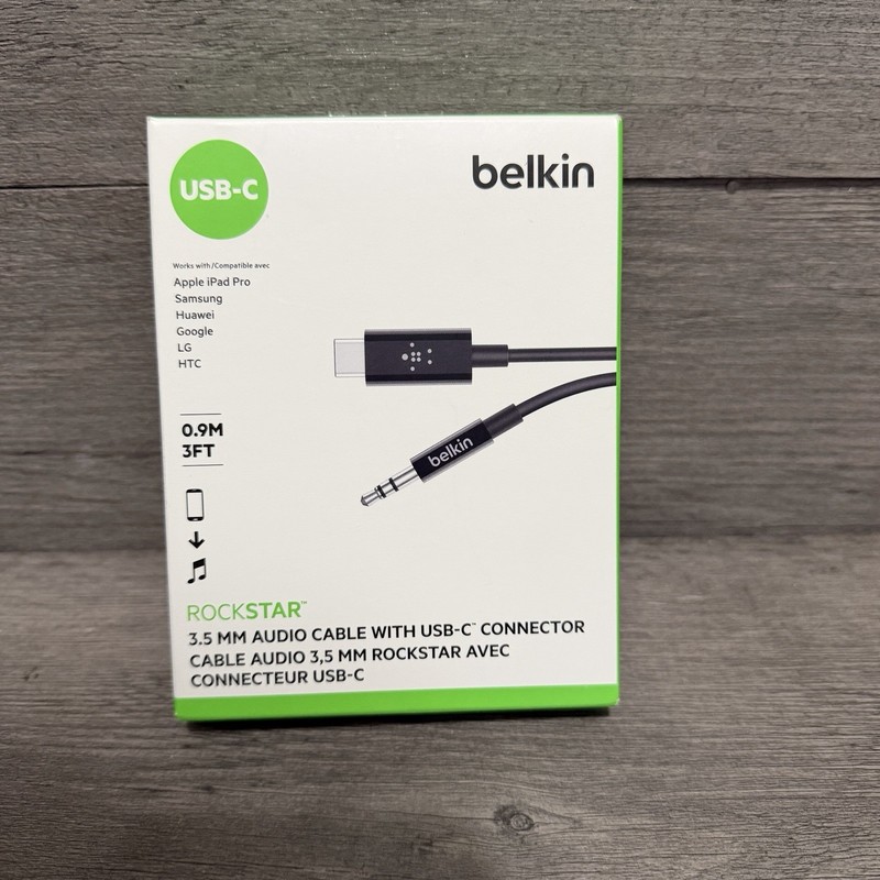 Belkin RockStar 3.5mm Audio Cable WITH USB-C Connector 3ft Sealed