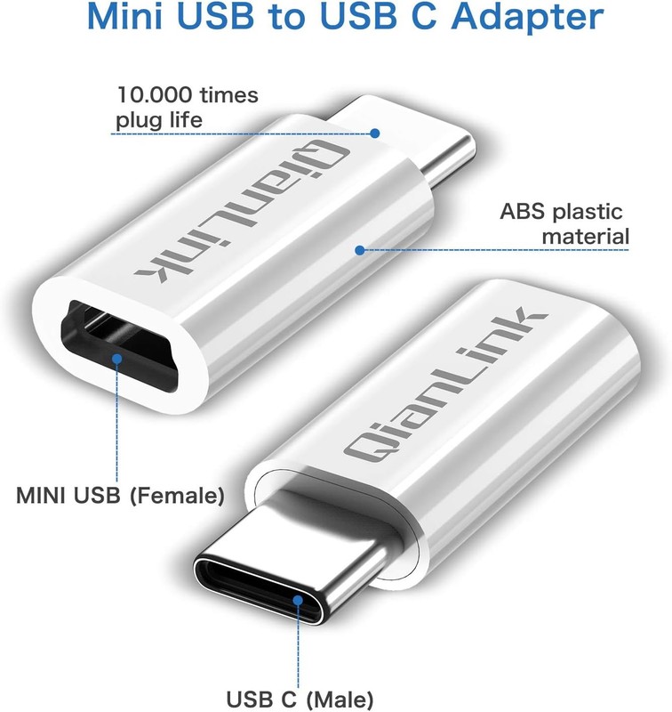 Mini USB to C Adapter, (2-Pack) Female C Male White gallery