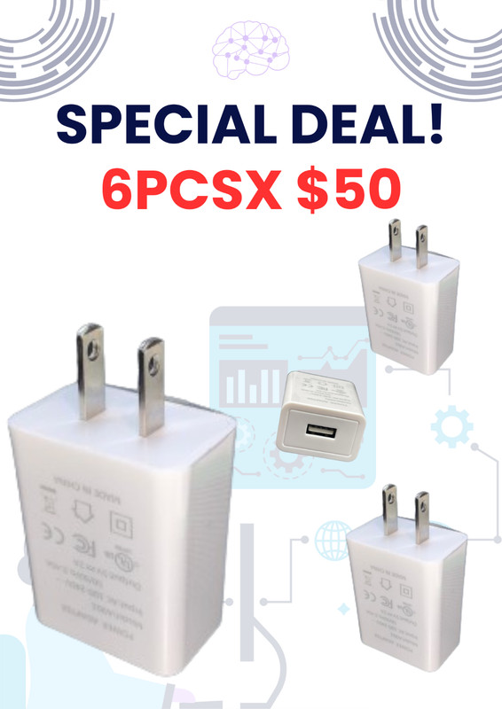 X6pcs Phone charger USB power adapter 100 – 240V White Model A901 WALL CHARGER