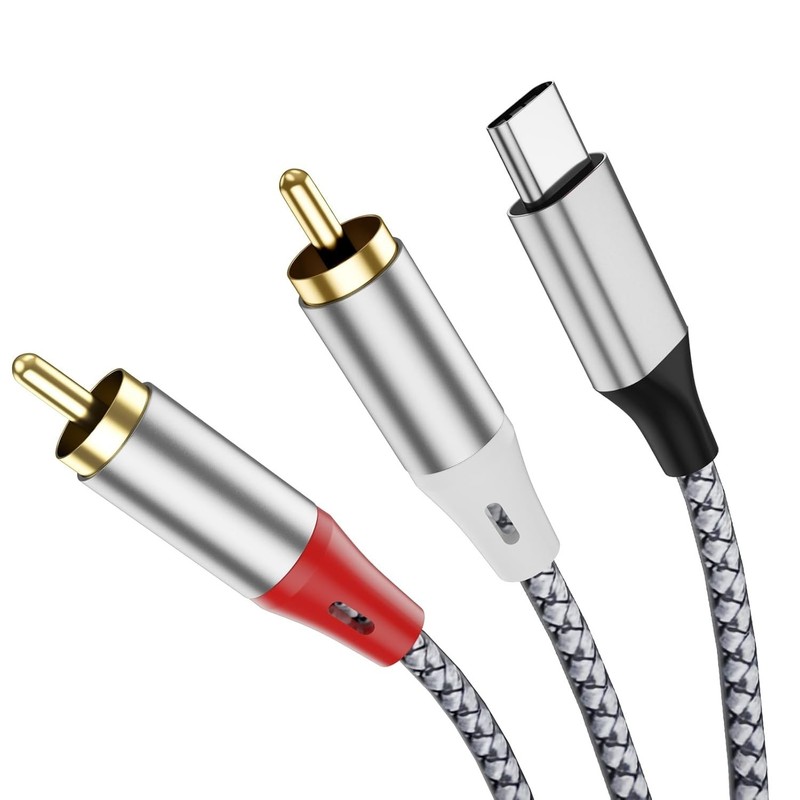 Durable 1m Braided USB-C to 2 RCA Audio Cable for Superior Sound Experience gallery
