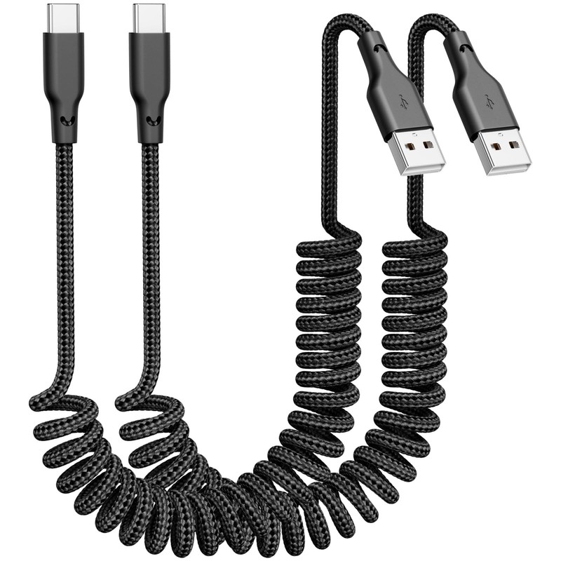 USB A to USB C Coiled CarPlay Cable [2-Pack, 3ft], Auto Coiled Retractable iP...