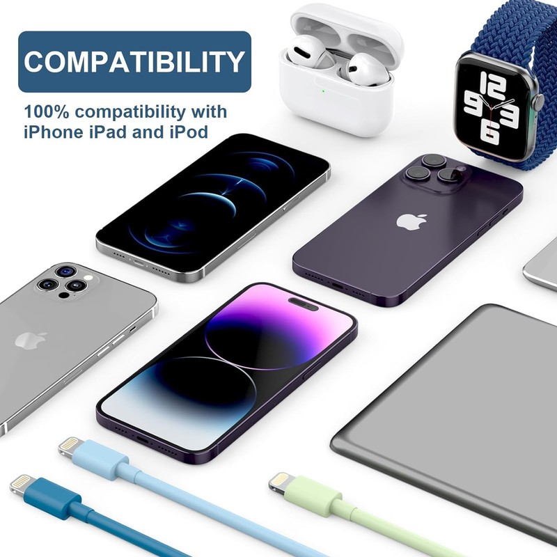 6Pack iPhone Charger (3/3/6/6/6/9 FT) Apple MFi Certified Multiple Colour Lig... gallery