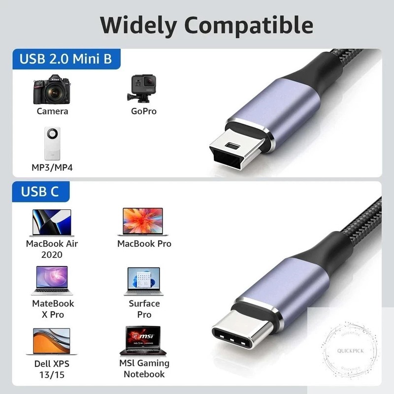 USB C to Mini USB Cable 3FT, [Aluminum Shell, Braided] Durable Mini-B 5-Pin to gallery