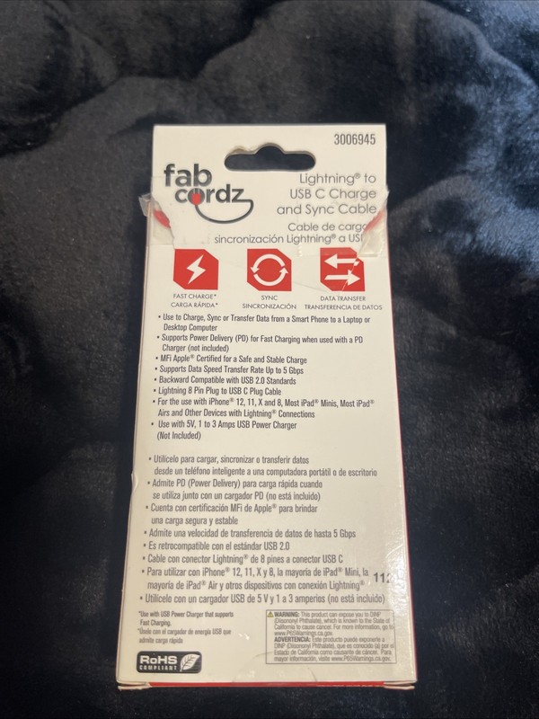 NEW Fabcordz Lightening to USB C Charge and SYNC Cable 6ft gallery